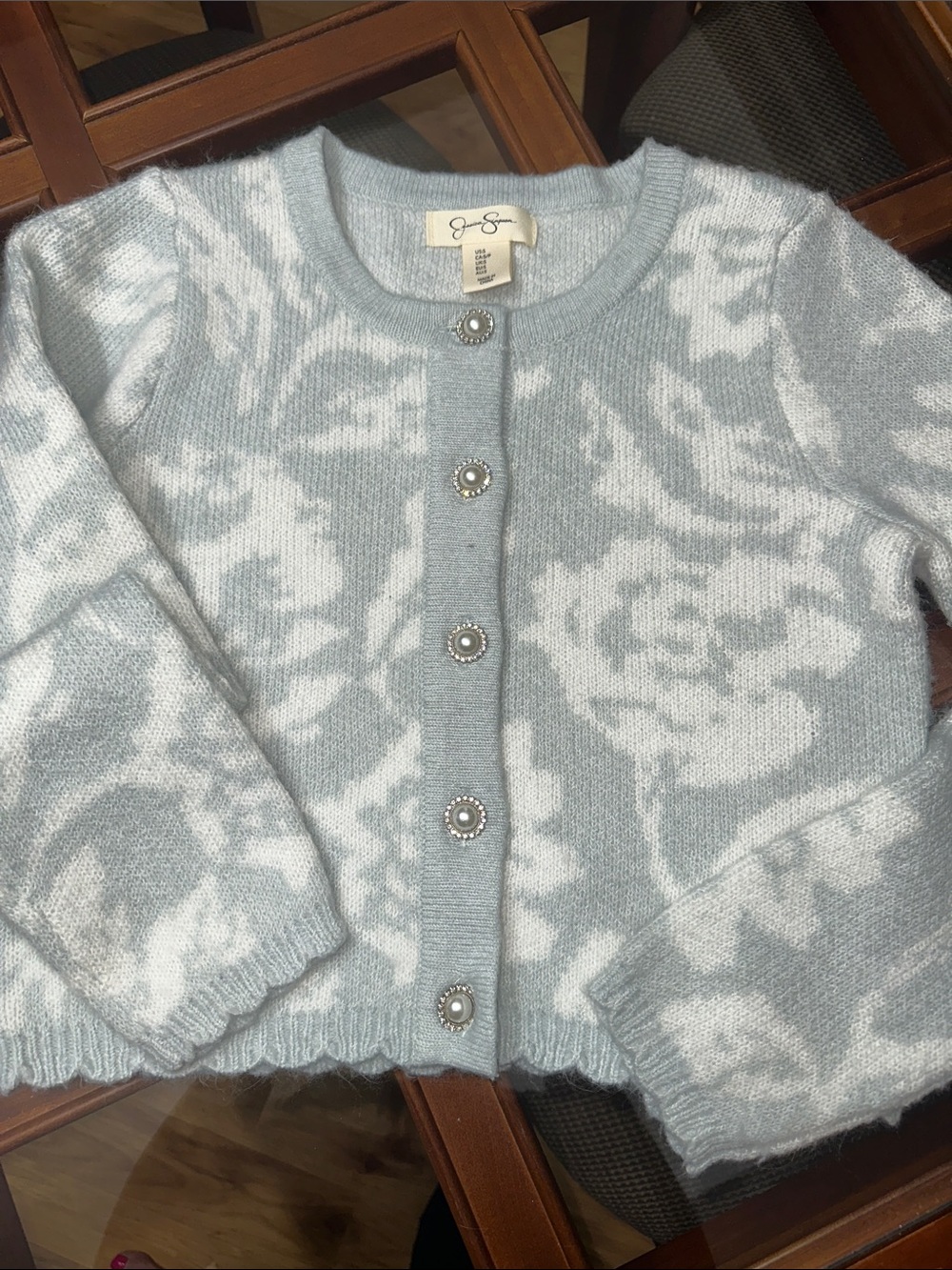Jessica Simpson Pale Blue and White Floral Cardigan